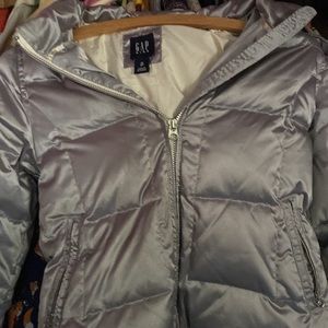 Gap silver jacket with faux fur hat